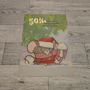 Vintage Christmas Card for Son Mouse Foil Holiday Greeting No Envelope